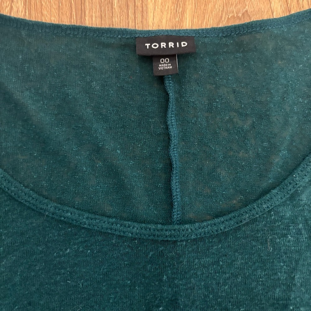 Linen Blend Crew Neck Drop Shoulder Hi-Low Tunic - Picture 6 of 9